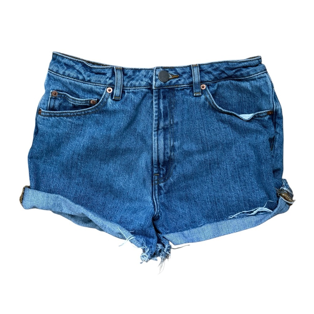 ASOS Women’s Medium Blue Rolled-Hem Mid Rise Denim Shorts 100% Cotton Size 28